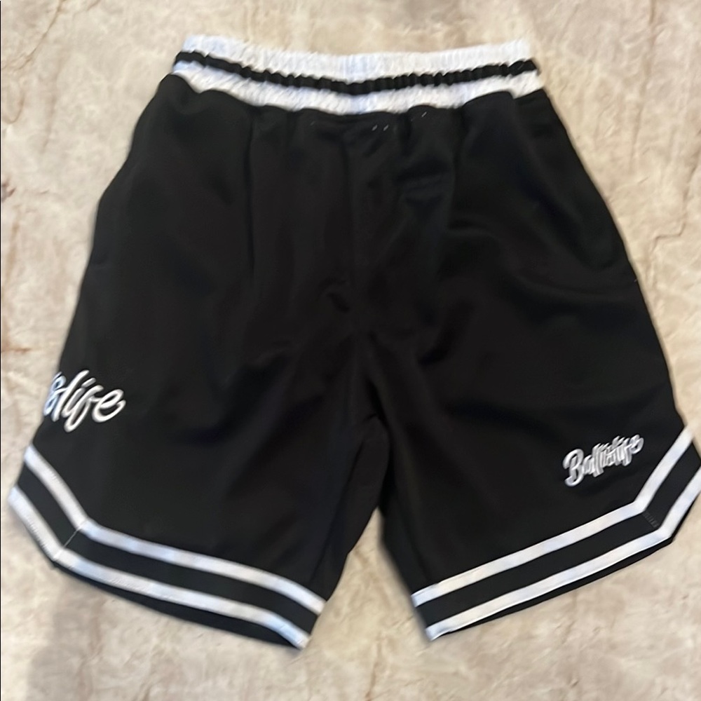 Ballislife Basketball Shorts with Mesh Fabric and Striped Hem